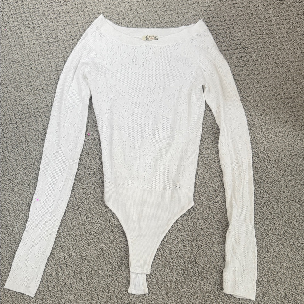 Free People Intimates White Long Sleeve Knit Bodysuit